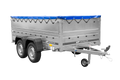 GARDEN TRAILER 264/2 KIPP remorque à deux essieux avec roue jockey, tiges de support, ridelles supplémentaires et bâche plate bleue