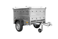 Remorque un essieu 150x106 UNITRAILER GARDEN 150 KIPP avec côtés, ridelles supplementaires et capot en aluminium