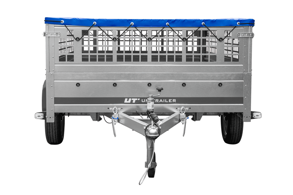 Remorque légère 264x150 UNITRAILER GARDEN 265 KIPP avec ridelles grillagées, châssis H-0 et bâche bleue