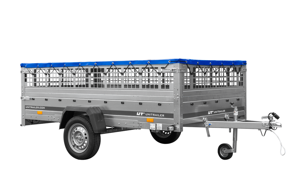 Remorque légère 264x150 UNITRAILER GARDEN 265 KIPP avec ridelles grillagées, châssis H-0 et bâche bleue