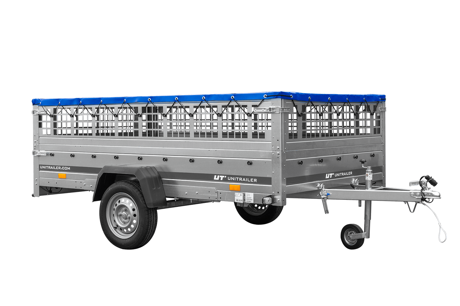 Remorque légère 264x150 UNITRAILER GARDEN 265 KIPP avec ridelles grillagées, châssis H-0 et bâche bleue