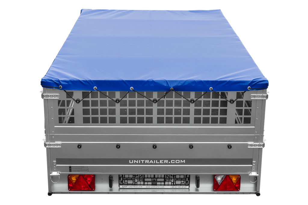Remorque légère 264x150 UNITRAILER GARDEN 265 KIPP avec ridelles grillagées, châssis H-0 et bâche bleue