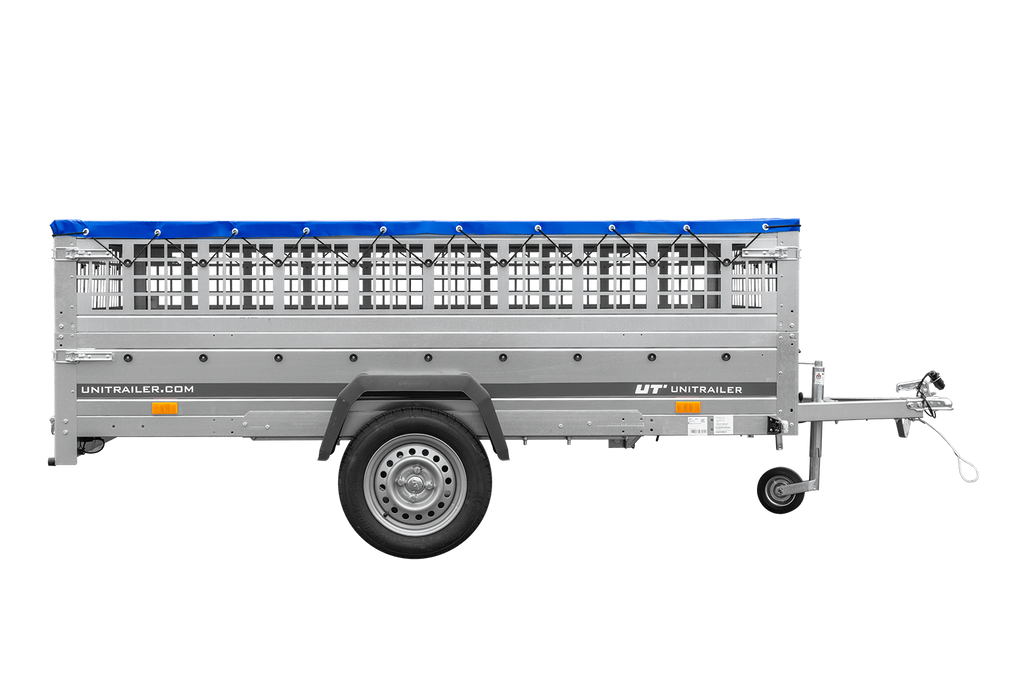 Remorque légère 264x150 UNITRAILER GARDEN 265 KIPP avec ridelles grillagées, châssis H-0 et bâche bleue