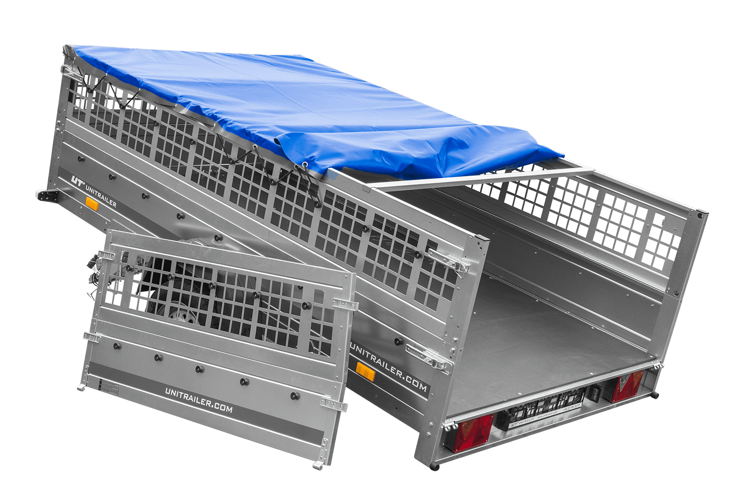Remorque légère 264x150 UNITRAILER GARDEN 265 KIPP avec ridelles grillagées, châssis H-0 et bâche bleue