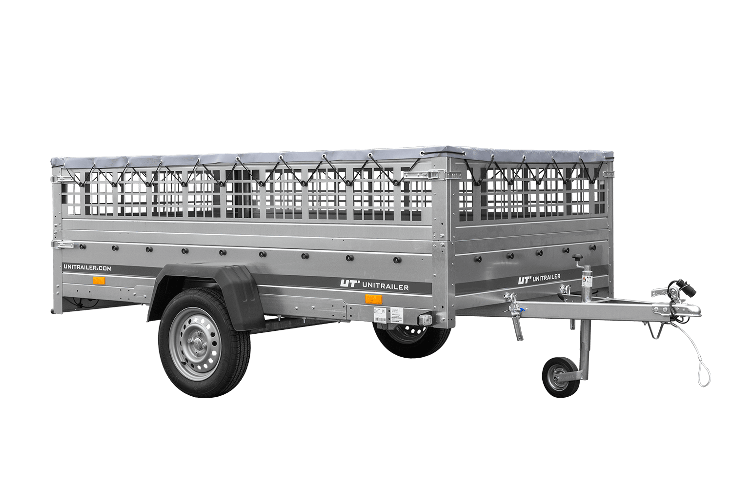 Remorque légère 264x150 UNITRAILER GARDEN 265 KIPP avec ridelles grillagées, châssis H-0 et bâche grise