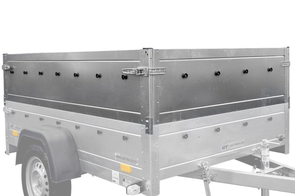 Remorque un essieu 150x106 UNITRAILER GARDEN 150 KIPP avec côtés, ridelles supplementaires et capot en aluminium