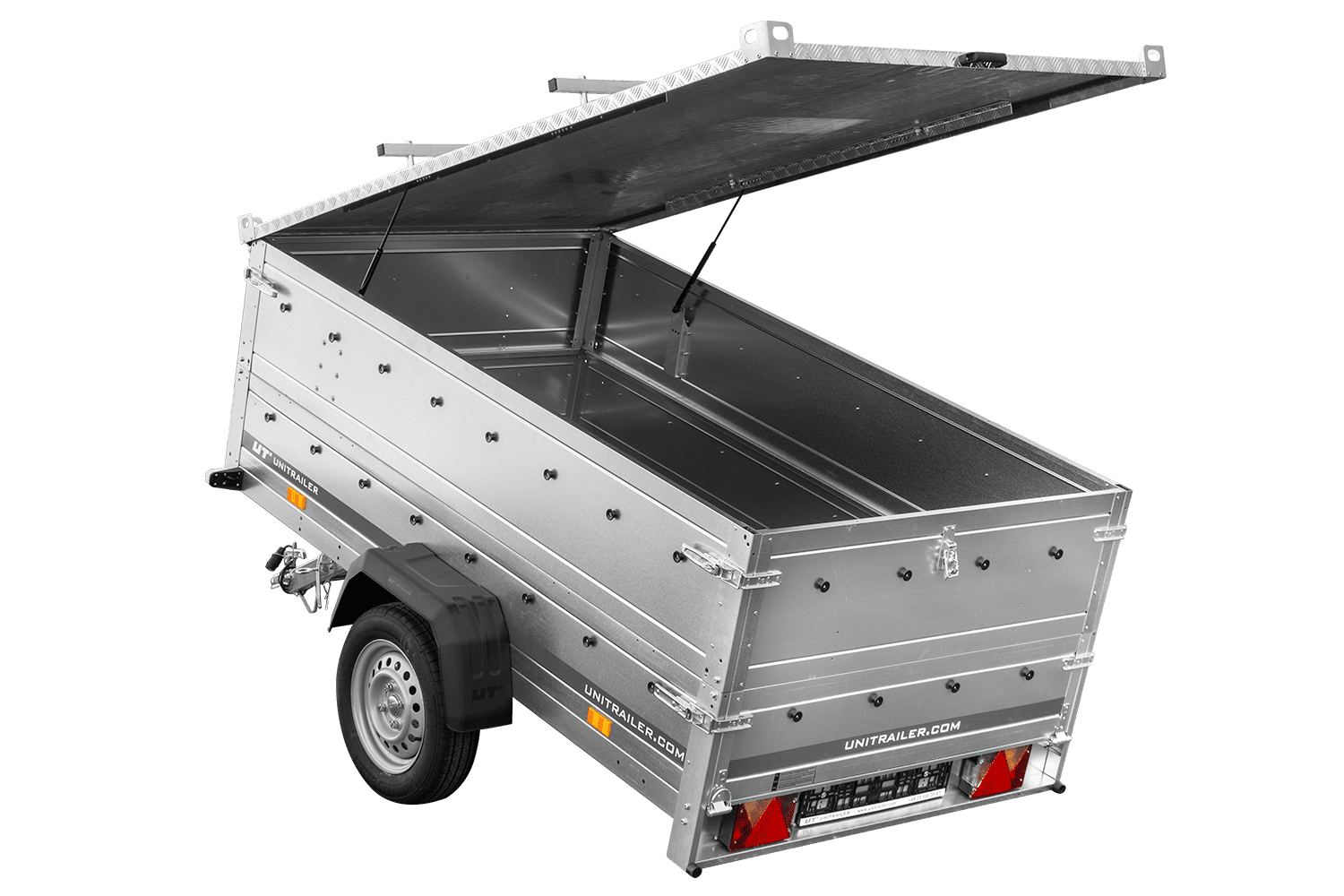 Remorque un essieu 230x125 UNITRAILER GARDEN 230 KIPP avec côtés BIS et couverture en aluminium