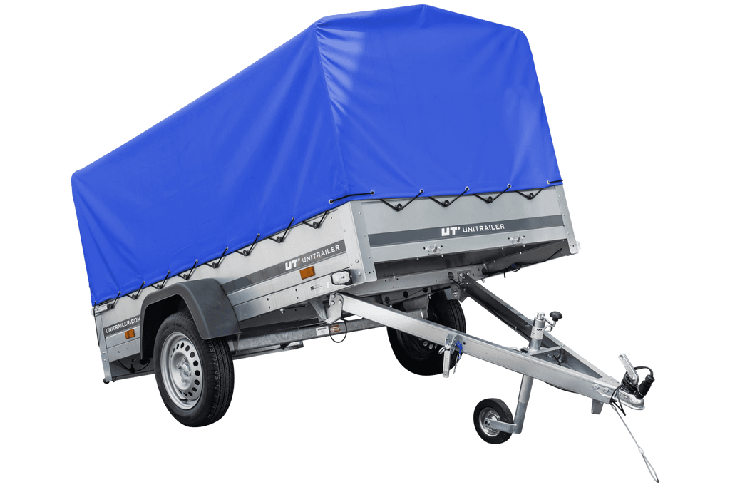Remorque routière avec bâche haute bleue, arceau H-800 et roue jockey 230x125 Garden Trailer 230 KIPP