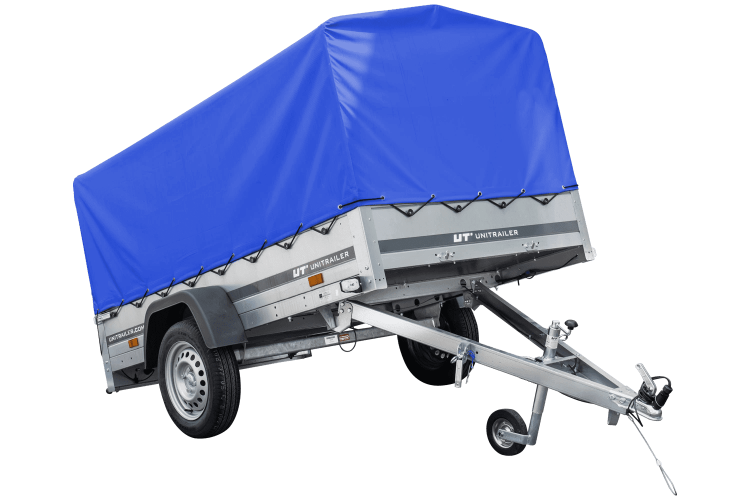 Remorque routière avec bâche haute bleue, arceau H-800 et roue jockey 230x125 Garden Trailer 230 KIPP