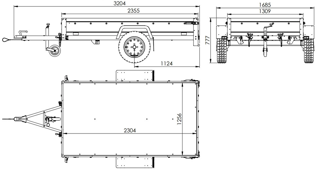 Remorque routière avec bâche haute, arceau H-800 et roue jockey 230x125 Garden Trailer 230 KIPP