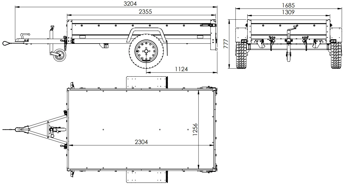 Remorque routière avec bâche haute, arceau H-800 et roue jockey 230x125 Garden Trailer 230 KIPP