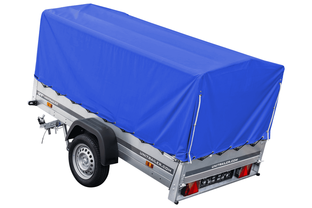 Remorque routière avec bâche haute bleue, arceau H-800 et roue jockey 230x125 Garden Trailer 230 KIPP