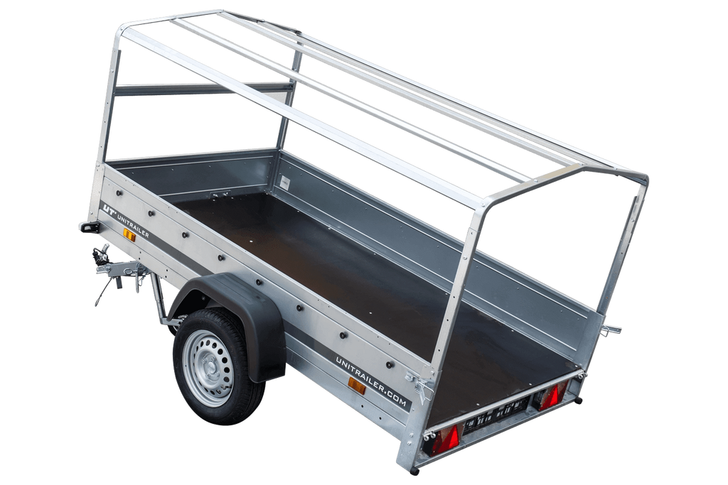 Remorque routière avec bâche haute bleue, arceau H-800 et roue jockey 230x125 Garden Trailer 230 KIPP