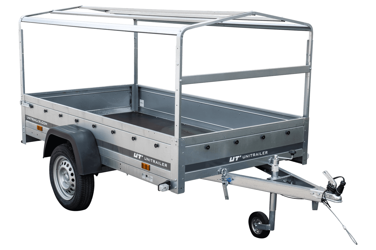 Remorque routière avec bâche haute bleue, arceau H-800 et roue jockey 230x125 Garden Trailer 230 KIPP