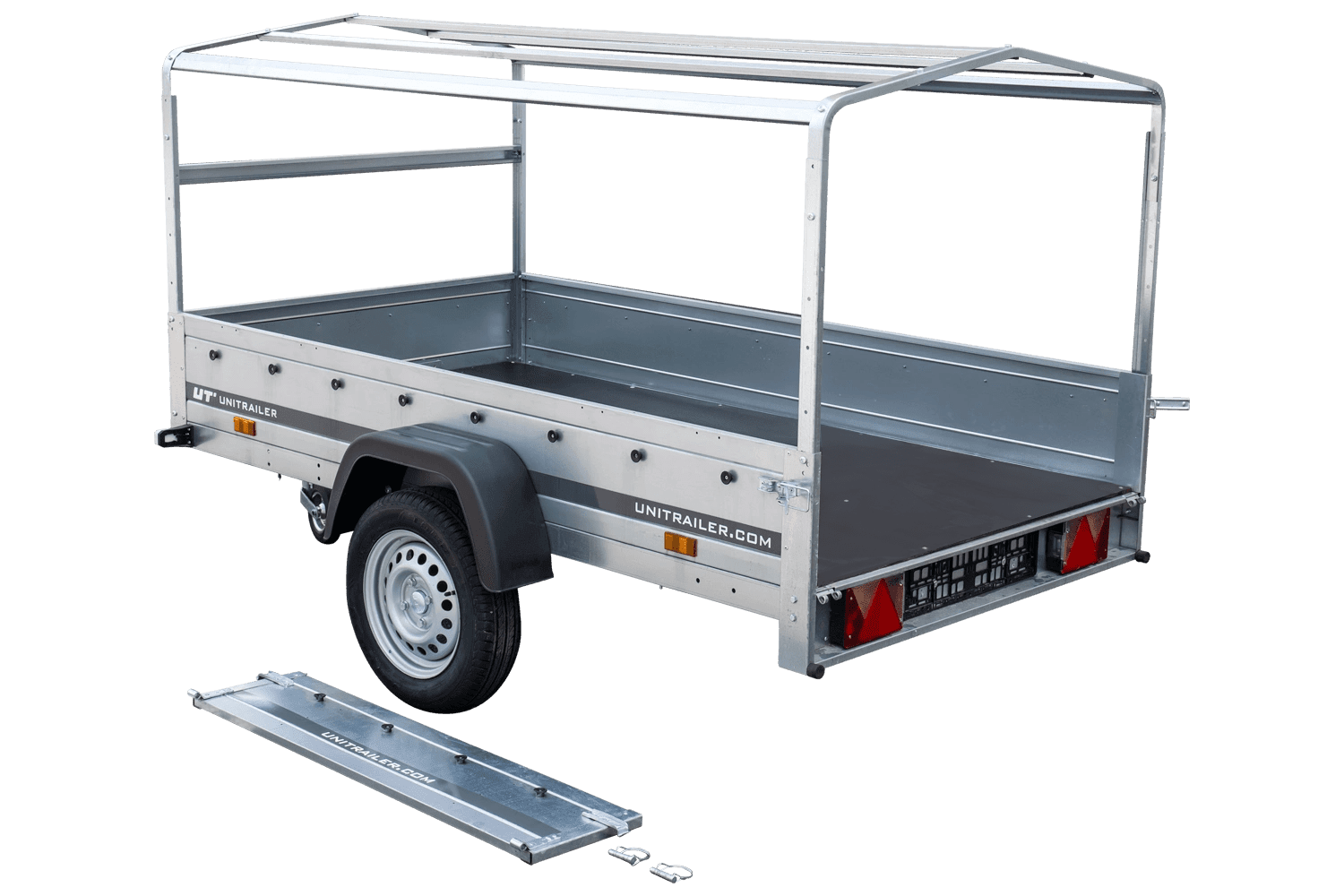 Remorque routière avec bâche haute bleue, arceau H-800 et roue jockey 230x125 Garden Trailer 230 KIPP