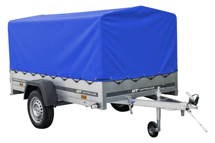 Remorque routière avec bâche haute bleue, arceau H-800 et roue jockey 230x125 Garden Trailer 230 KIPP